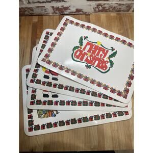 4 Vintage PVC Foam 80s CHRISTMAS PLACEMATS Mixed Set Hearts Santa Clause Holiday